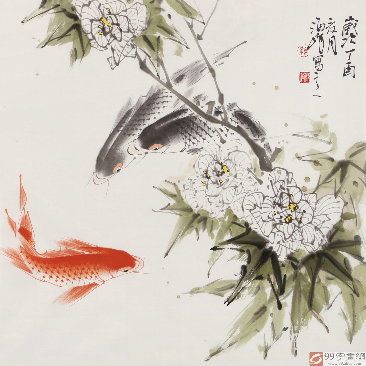 孙海峰 四尺斗方《年年有余》 安徽省美协会员 - 九鱼图 - 99字画网
