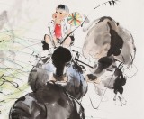 【已售】尹和平 四尺斗方《春风》 当代乡土童趣绘画名家
