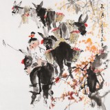 【已售】尹和平 四尺斗方《秋月》 当代乡土童趣绘画名家
