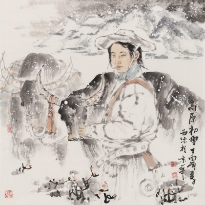 杨西沐 四尺斗方《高原初雪》 中国美术家协会会员（询价）