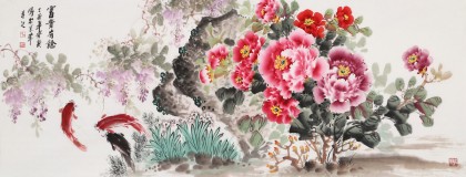 【已售】王宝钦 小六尺《富贵有余》当代花鸟牡丹画名家（询价）