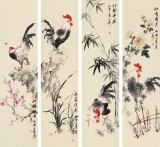 【已售】皇甫小喜 四条屏《梅兰竹菊》 河南著名花鸟画家