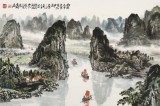 【已售】申凌翔 四尺三开《山在云中走 水在画中流》 广西山水画名家