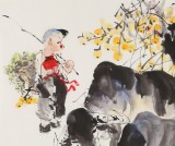 【已售】尹和平 四尺斗方《牧归》 当代乡土童趣绘画名家