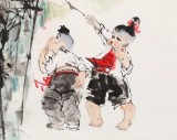 【已售】尹和平 四尺斗方《童趣》 当代乡土童趣绘画名家