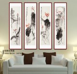 【已售】庾超然 四条屏《映日荷花别样红》 黄鹤楼书画院院长