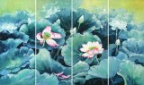 【已售】郭莹 《荷韵幽香》四联 北京著名女油画家