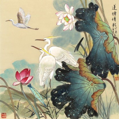 【已售】孙浩群 《莲塘倩影》 八十岁学院派绘画名家（询价）