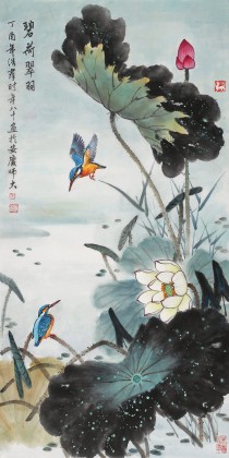 【已售】孙浩群《碧荷翠羽》 八十岁学院派绘画名家（询价）