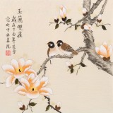 【已售】凌雪 三尺斗方《玉兰双雀》 北京美协会员