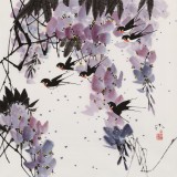 【已售】苗雨 四尺斗方《紫藤花开》 辽宁工美教授 师从吴冠中