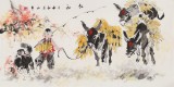 【已售】尹和平 四尺《忙秋》 当代乡土童趣绘画名家