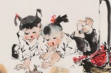 【已售】尹和平 四尺斗方《秋趣》 当代乡土童趣绘画名家