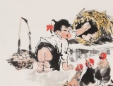 【已售】尹和平 四尺斗方《丫蛋》 当代乡土童趣绘画名家