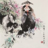 【已售】尹和平 四尺斗方《雨绵绵》 当代乡土童趣绘画名家