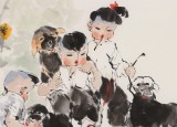 【已售】尹和平 四尺斗方《童年乐》 当代乡土童趣绘画名家