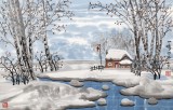 【已售】何一鸣 四尺三开《冬日的白桦林》 冰雪画派画家 师从于志学