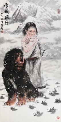 【已售】王贵邱 四尺《雪域风情》 当代著名藏獒画家