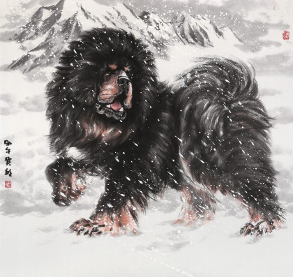 【已售】王贵邱 六尺斗方《高瞻远瞩》 当代著名藏獒画家