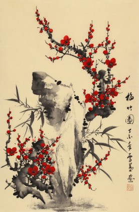 何华贤四尺三开写意梅花国画- 梅花图- 99字画网