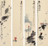 【已售】周自豪 四条屏《金玉满堂》 当代著名禅意画家
