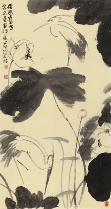 【已售】周自豪 三尺水墨荷花图《荷风卫士》 当代著名禅意画家