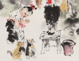 【已售】尹和平 四尺斗方《戏猫》 当代乡土童趣绘画名家