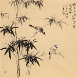 【已售】皇甫小喜 四尺斗方《竹雀报平安》 河南著名花鸟画家