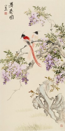 【已售】皇甫小喜 三尺《双寿图》 河南著名花鸟画家