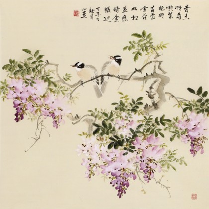 【已售】皇甫小喜 四尺斗方《紫藤飘香》 河南著名花鸟画家