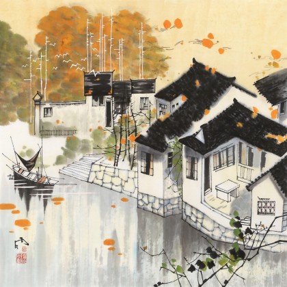 【已售】苗雨 四尺斗方《水乡之秋》 辽宁工美教授 师从吴冠中