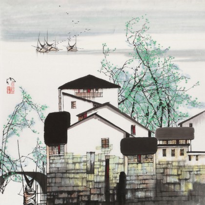 【已售】苗雨 四尺斗方《水乡春韵》 辽宁工美教授 师从吴冠中