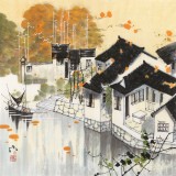 【已售】苗雨 四尺斗方《水乡之秋》 辽宁工美教授 师从吴冠中