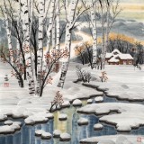【已售】何一鸣 四尺斗方《冰雪桦林》 冰雪画派画家 师从于志学
