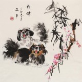 【已售】尹和平 四尺斗方《相伴》 当代乡土童趣绘画名家