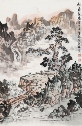 【已售】庾超然 四尺三开《松荫观瀑图》 黄鹤楼书画院院长