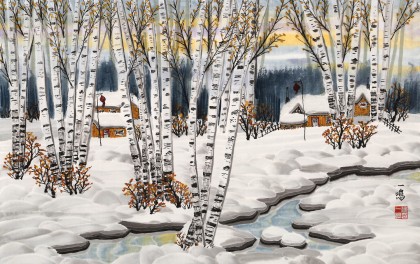 【已售】何一鸣 四尺三开《瑞雪丰年》 冰雪画派画家 师从于志学