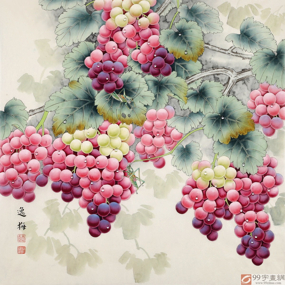 【斗方葡萄画花鸟画传统水墨】图片_欣赏_交易 - 99字画网