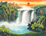 【已售】吴东 四尺《流水生财》 著名易经风水画家