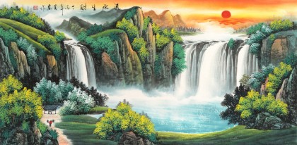 【已售】吴东 四尺《流水生财》 著名易经风水画家
