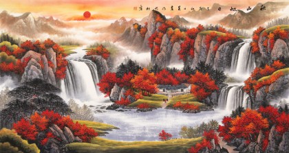 【已售】吴东 六尺《秋山旭日》 著名易经风水画家