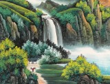 【已售】吴东 四尺《流水生财》 著名易经风水画家