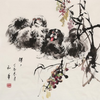 【已售】尹和平 四尺斗方《旺旺》 当代乡土童趣绘画名家