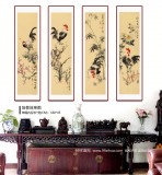 【已售】皇甫小喜 四条屏《鸡鸣四季》 河南著名花鸟画家
