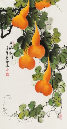 黄艺三尺招财辟邪葫芦画《五福临门》 - 葫芦画- 99字画网