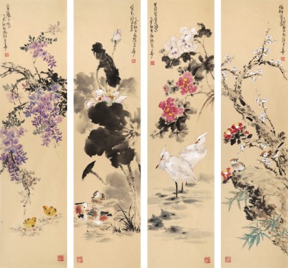 【已售】南海禅寺 妙林居士 四条屏《四时皆芳》