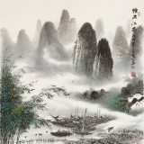【已售】张慧仁 四尺斗方《烟雨江南》 广西山水画家协会常务理事