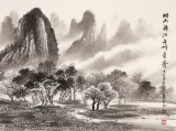 【已售】张慧仁 小六尺《烟雨漓江 千峰竞秀》 广西山水画家协会常务理事