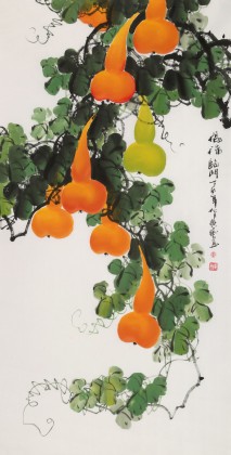 【已售】黄艺四尺招财辟邪葫芦画《福禄临门》