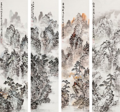 【已售】庾超然 四条屏《春夏秋冬》 黄鹤楼书画院院长